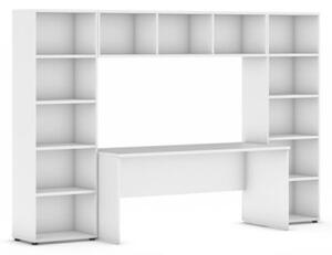 Zostava knižníc s integrovaným stolom, nižší, 2950 x 700/400 x 1923 mm, biela