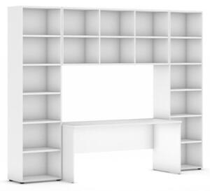 Zostavy knižníc s integrovaným stolom, vyššie, 2950 x 700/400 x 2300 mm, biela
