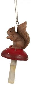 Závesná dekorácia veverička na muchotrávke - 4*4*9 cm - Clayre & Eef