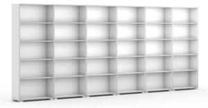 Knižnica SILVER LINE, biela, 6 stĺpcov, 1865 x 4800 x 400 mm