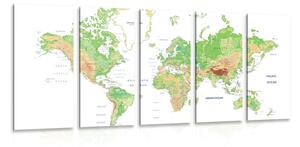 5-dielny obraz klasická mapa sveta s bielym pozadím Varianta: 100x50