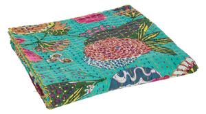 Tyrkysový bavlnený pléd s prešívaním Beach Plaid - 180*130 cm - J-Line by Jolipa