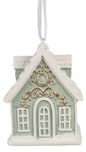 Zelená závesná vianočná ozdoba perníková chalúpka Gingerbread - 6*4*8 cm - Clayre & Eef