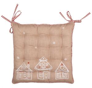 Hnedý podsedák s perníkovými chalúpkami Gingerbread Bliss - 40*40*4 cm - Clayre & Eef