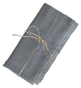 Set 4ks šedý ľanový obrúsok s rozstrapkanými okrajmi - 40*40cm - Chic Antique