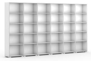 Knižnica SILVER LINE, biela, 6 stĺpcov, 1865 x 3600 x 400 mm