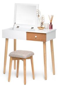 Biely toaletný stolík so zrkadlom, šperkovnicou a stoličkou Essentials Beauty