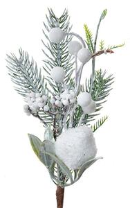 Dekorácia zápich vianočná vetvička s bielymi guličkami - 8*4*26 cm - Clayre & Eef