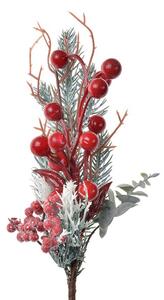 Dekorácia zápich vianočná vetvička s červenými guličkami - 8*7*27 cm - Clayre & Eef
