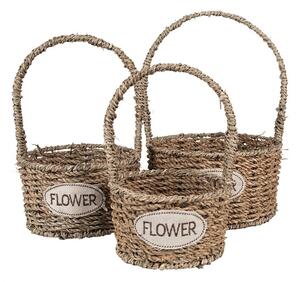 3ks pletený košík s ušami Flower - Ø 22*12/32 / Ø 19*11/27 / Ø 16*10/24 cm - Clayre & Eef