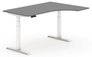 Výškovo nastaviteľný stôl, elektrický, 625-1275 mm, ergonomický pravý, doska 1600x1200 mm, grafit, biela podnož