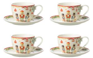 4ks šálka s tanierikom s Luskáčikmi Chris Nutc v krabičke - 9*15*7 cm / 220 ml - J-Line by Jolipa