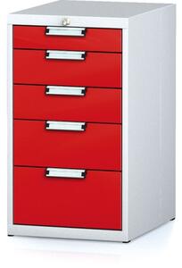 Dielenský zásuvkový box na náradie MECHANIC, 5 zásuviek, 480 x 600 x 840 mm, červené dvere