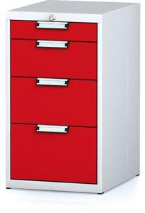 Dielenský zásuvkový box na náradie MECHANIC, 4 zásuvky, 480 x 600 x 840 mm, červené dvere