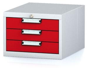 Závesný dielenský box na náradie k pracovným stolom MECHANIC, 3 zásuvky, 480 x 600 x 351 mm, červené dvere