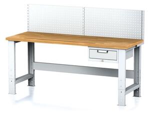 Nastaviteľný dielenský stôl MECHANIC I, závesný box na náradie, nadstavba, 1 zásuvka, 2000x700x700-1055 mm, sivé