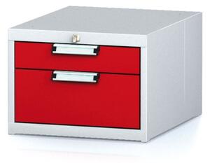 Závesný dielenský box na náradie k pracovným stolom MECHANIC, 2 zásuvky, 480 x 600 x 351 mm, červené dvere