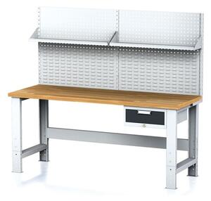 Dielenský stôl MECHANIC s nadstavbou a policou, 2000x700x700-1055 mm, nastaviteľné podnožie, 1x 1 zásuvkový kontejner, sivý/antracit