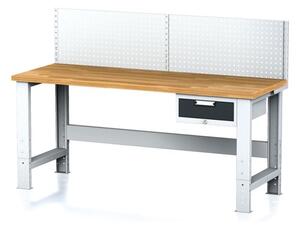 Nastaviteľný dielenský stôl MECHANIC I, závesný box na náradie, nadstavba, 1 zásuvka, 2000x700x700-1055 mm, antracit