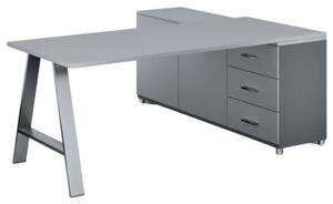 Kancelársky pracovný stôl PRIMO STUDIO so skrinkou vľavo, doska 1800 x 800 mm, sivá