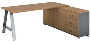 Kancelársky pracovný stôl PRIMO STUDIO so skrinkou vpravo, doska 1800 x 800 mm, sivá / buk