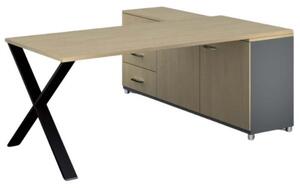 Kancelársky pracovný stôl PRIMO PROTEST so skrinkou vľavo, doska 1800 x 800 mm, sivá / breza