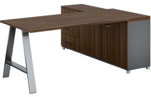 Kancelársky pracovný stôl PRIMO STUDIO so skrinkou vľavo, doska 1800 x 800 mm, sivá / orech