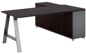 Kancelársky pracovný stôl PRIMO STUDIO so skrinkou vľavo, doska 1800 x 800 mm, sivá / wenge