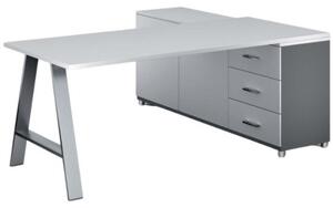 Kancelársky pracovný stôl PRIMO STUDIO so skrinkou vľavo, doska 1800 x 800 mm, biela