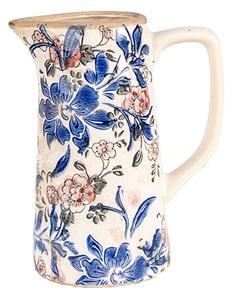 Béžový keramický dekoračný džbán s modrými kvetmi Marsia M - 16*11*20 cm - Clayre & Eef