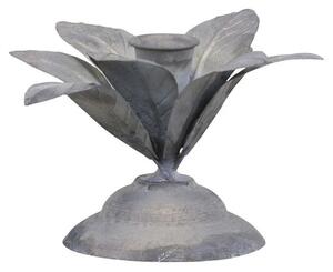 Zinkový antik kovový svietnik na úzku sviečku s kvetom Flower - Ø 12*9 cm - Chic Antique