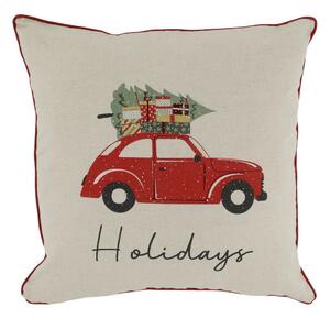 Béžová bavlnená obliečka na vankúš s autíčkom Holidays - 50*50cm - Chic Antique