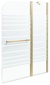 Sprchová zástena na vaňu s dvierkami zlatá priehľadná matné tvrdené sklo hliník nehrdzavejúca oceľ 140 x 100 cm minimalistický dizajn