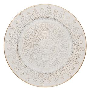 Bielo-zlatý okrúhly servírovací podnos/tanier Ornament - Ø 33*1 cm - Clayre & Eef