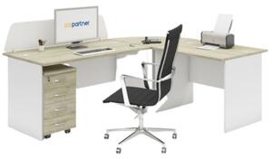 Kancelársky pracovný stôl s kontajnerom MIRELLI A+, typ E, biela/dub sonoma