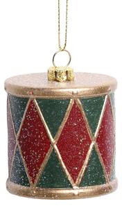 Červeno-zelená vianočná ozdoba Vintage bubon - Ø 6*6 cm - Chic Antique