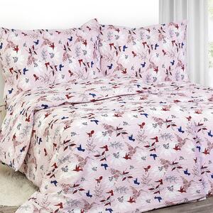Goldea krepové posteľné obliečky - vzor 785 vtáci a kvety 240 x 200 a 2ks 70 x 90 cm