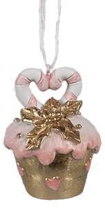 Ružovo-zlatá vianočná ozdoba Cupcake - Ø 5*6 cm - Clayre & Eef