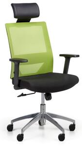 Kancelárska stolička so sieťovaným operadlom WOLF II, nastaviteľné podrúčky, hliníkový kríž, zelená