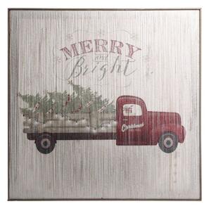 Vintage nástenný obraz s autom a ľad svetielkami Merry Bright - 60*2,5*60 cm - Chic Antique