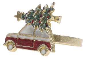 Mosadzný antik kovový krúžok na obrúsok s auto so stromčekom - 4*4*4 cm - Chic Antique