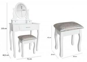 Toaletný stolík s taburetom Sofia, 135 x 71 x 40 cm