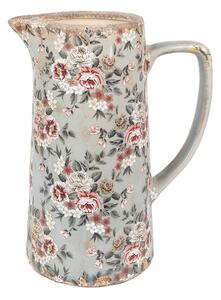 Šedý keramický dekoračný džbán s kvetmi Floria L - 21*14*26 cm - Clayre & Eef