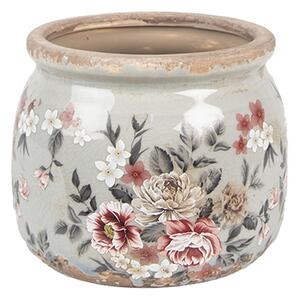 Planter ? 12x10 Cm Grey Ceramic Flowers - Collections - Clayre & Eef