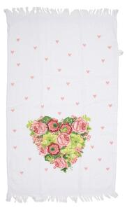 Biely kuchynský froté uterák so srdiečkom z kvetov - 40*66 cm - Clayre & Eef
