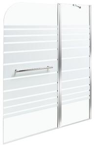 Sprchová zástena na vaňu s dvierkami strieborná priehľadná matné tvrdené sklo hliník nehrdzavejúca oceľ 140 x 100 cm minimalistický dizajn