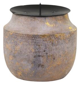 Zlato-prírodný antik drevený svietnik na stĺpovitú sviečku - Ø 9*8 cm - Chic Antique
