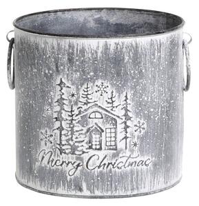 Dekoračný plechový antik kvetináč Merry Christmas - Ø 15*16 cm - Chic Antique