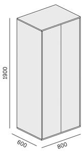 Kancelárska šatníková skriňa LAYERS, šatníková tyč, 800 x 600 x 1905 mm, biela / sivá