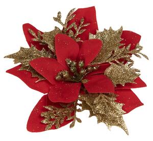 Dekorácia červená kvetina vianočná hviezda Poinsettia - 14*5 cm - Clayre & Eef